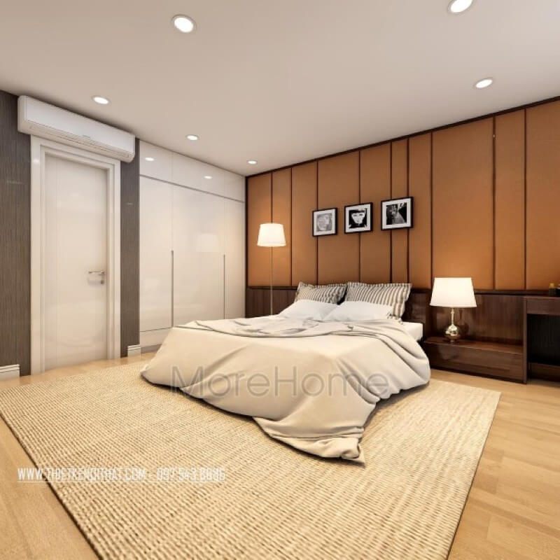 Gia chủ đã chọn mẫu cửa gỗ màu trắng để trang trí không gian phòng ngủ của họ.